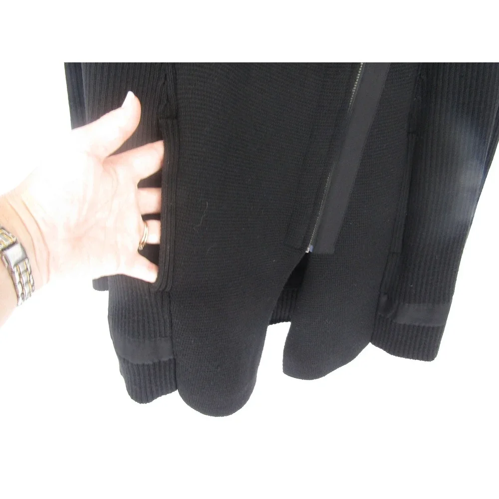Athleta Cardigan Sweater‎ Medium Black Merino Wool Blend Asymmetric Motto Sporty